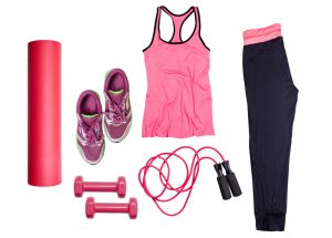gym clothes and gym equipment