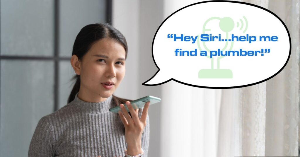 Woman using siri to find local business.